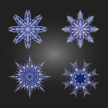 Vector set of decorative round ornaments, snowflakes. Design elements in blue colors.のイラスト素材