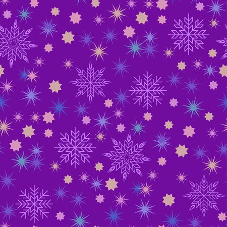 Christmas seamless pattern with snowflakes and stars on lilac backgroundのイラスト素材