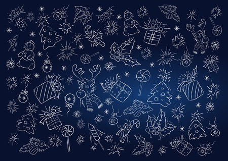 background with white outlines of Christmas objectsのイラスト素材