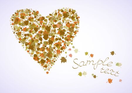 Vector heart shape from autumn leaves. In orange and green colors. Transparency effects used.のイラスト素材