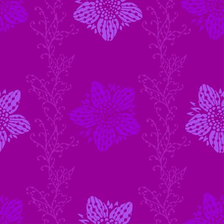 Seamless pattern with hand drawn flowers and floral elements. In lilac colors.のイラスト素材