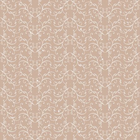 Seamless pattern with hand drawn  floral elements. With texture. In beige colors.のイラスト素材