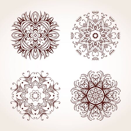 set of decorative round ornaments. Design elements in brown colors.のイラスト素材