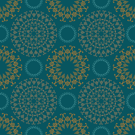 Seamless pattern with ornamental elements. Vector. In green and yellow colors.のイラスト素材
