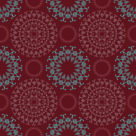 Seamless pattern with ornamental elements. Vector. In blue and dark red colors.のイラスト素材