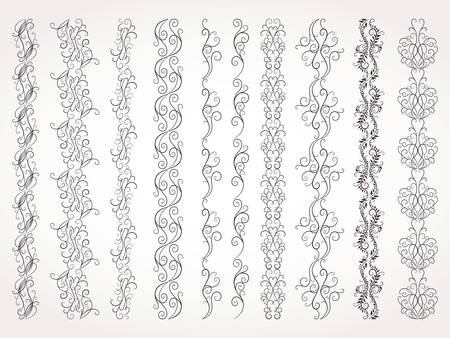 Vector set of decorative borders with floral elements.のイラスト素材