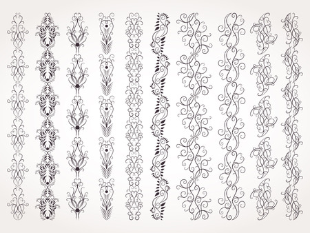 Vector set of decorative borders with floral elements.のイラスト素材