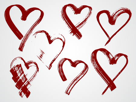 Vector set of grunge watercolor frames in the shape of heart.のイラスト素材