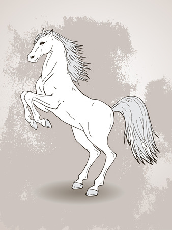 Vector hand drawn illustration with rearing horse on textured background. In light colors.のイラスト素材