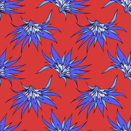 Seamless pattern with hand drawn flowers. In red and blue colors.のイラスト素材