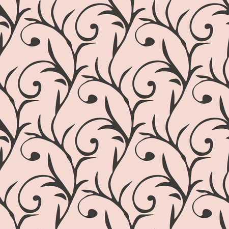 Seamless pattern with hand drawn floral elements. In gray and light pink colors.のイラスト素材