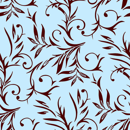 Seamless pattern with hand drawn floral elements. In blue and burgundy colors.のイラスト素材