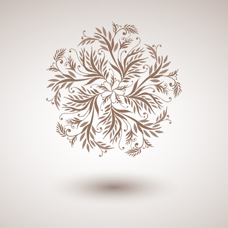 Vector decorative round ornament with hand drawn floral elements. In beige colors.のイラスト素材