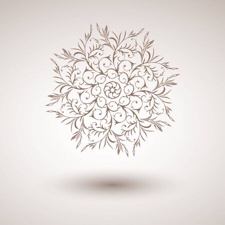 Vector decorative round ornament with hand drawn floral elements. In beige colors.のイラスト素材