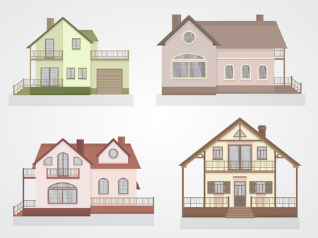 set of private colorful houses icons. Flat design.のイラスト素材