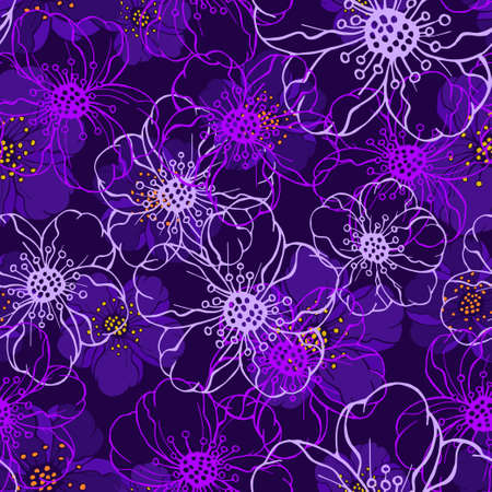 seamless pattern with flowers. In violet and yellow colors.のイラスト素材