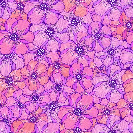 seamless pattern with  flowers. In pink and violet colors.のイラスト素材