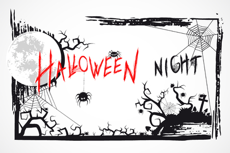 Vector grunge Halloween illustration with hand drawn lettering.のイラスト素材