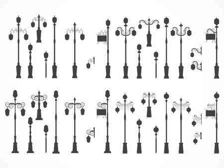 Vector set of street lights. Black silhouettes.のイラスト素材