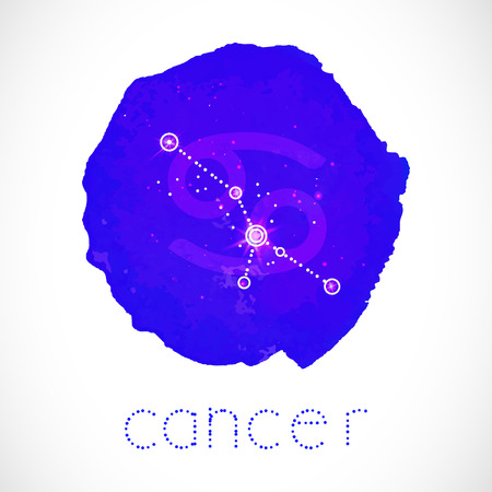 Vector illustration with Zodiac sign and constellation CANCER on a grunge ink background. Colorful.のイラスト素材