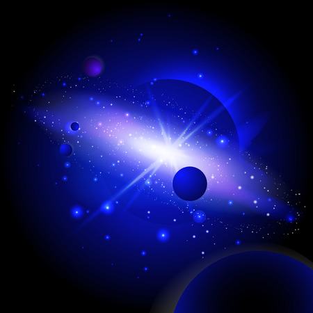 Vector illustration with space and planets. Cosmic background with galaxy.のイラスト素材
