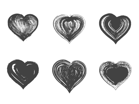 Vector set of grunge hearts on white background.のイラスト素材
