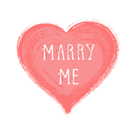 Vector illustration with hand drawn text MARRY ME and grunge heart on white background. Templates for card, label, poster, banner, flyer and other.のイラスト素材