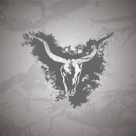 Vector illustration of hand drawn skull antelope and grunge elements on vintage background. Sketch in dark color. For you design, print, tattoo or magic craft.のイラスト素材