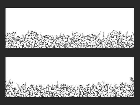 Vector horizontal seamless patterns with hand drawn flowers. Floral monochrome backgrounds.のイラスト素材