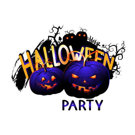Halloween Illustration with sinister Pumpkins and lettering on a white background. Cartoon style.のイラスト素材