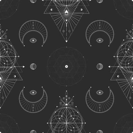 Seamless pattern with sacred geometric symbols. Background with magical signs.のイラスト素材