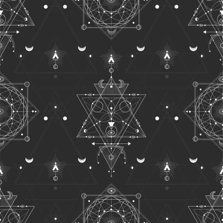 Seamless pattern with sacred geometric symbols. Background with magical signs.のイラスト素材