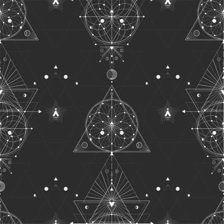 Seamless pattern with sacred geometric symbols. Background with magical signs.のイラスト素材