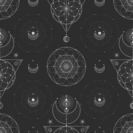 Seamless pattern with sacred geometric symbols. Background with magical signs.のイラスト素材