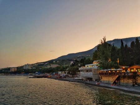 Crimean holidays. The sea view from the waterfront Gurzuf. Sunset.の写真素材