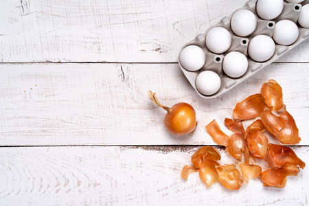 Easter eggs are colored with natural egg dye from fruits and vegetables, eggs are colored with onion...