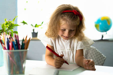 little girl homeschooling, back to schoolの写真素材