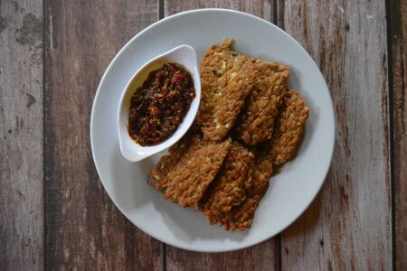 Tempe goreng Indonesian traditional food with sambalの写真素材