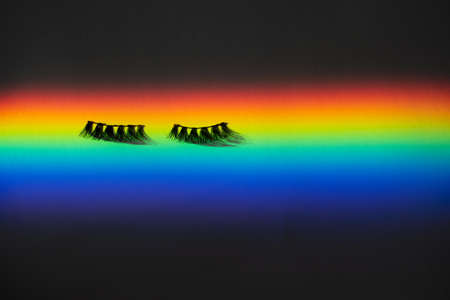 Fake eye lashes in a horizontal rainbowの写真素材