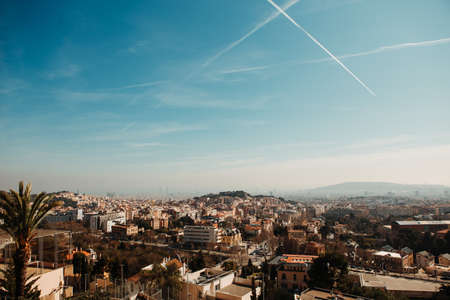 View of Barcelona from Tibidabo mountain with beautiful skyの写真素材
