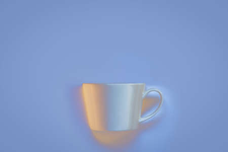 Blank iridescent white ceramic mug on blue purple backgroundの写真素材