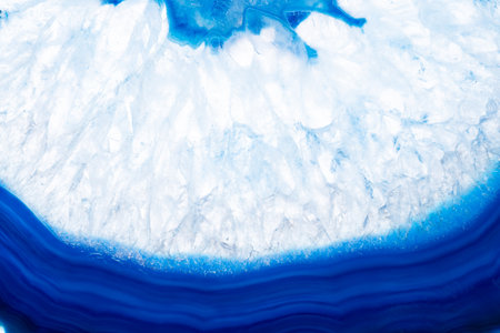 Amazing blue agate cut cross section. Natural crystal mineral formation. Beautiful texture macro...