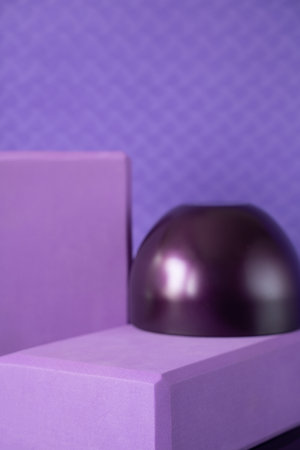 Block and round geometric purple podium. Modern product mockup design backgroundの写真素材