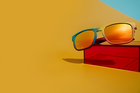 A stylish pair of sunglasses rest on a vibrant red box, combining fashion and function in the realm...