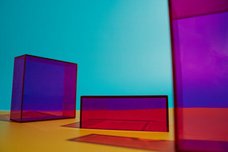 Three vibrant rectangular boxes, each a different shade of purple such as magenta, are displayed on...