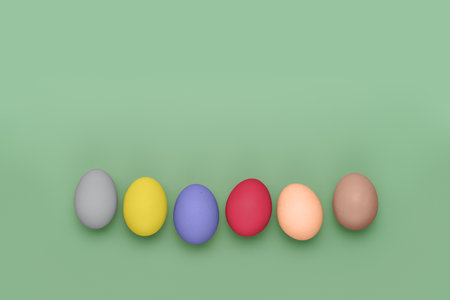 Row of eggs on colors of the year from past yearsの写真素材
