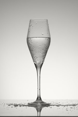 Wine glass with sparkling water, minimalist backlit photo colorの写真素材