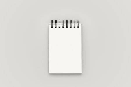 Blank spiral notebook notepad on background. Flat lay design mockup with empty space. Planning banner color of 2026 yearの写真素材