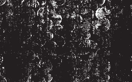 Monochrome texture composed of irregular graphic elements. Distressed uneven grunge background. Abstract vector illustration. Overlay for interesting effect and depth. Isolated on white background.のイラスト素材