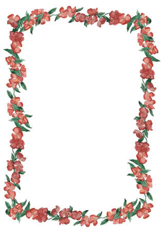 A watercolor blooming fruit tree frame for the decoration of the text for different kind of design, design of girly design.の写真素材